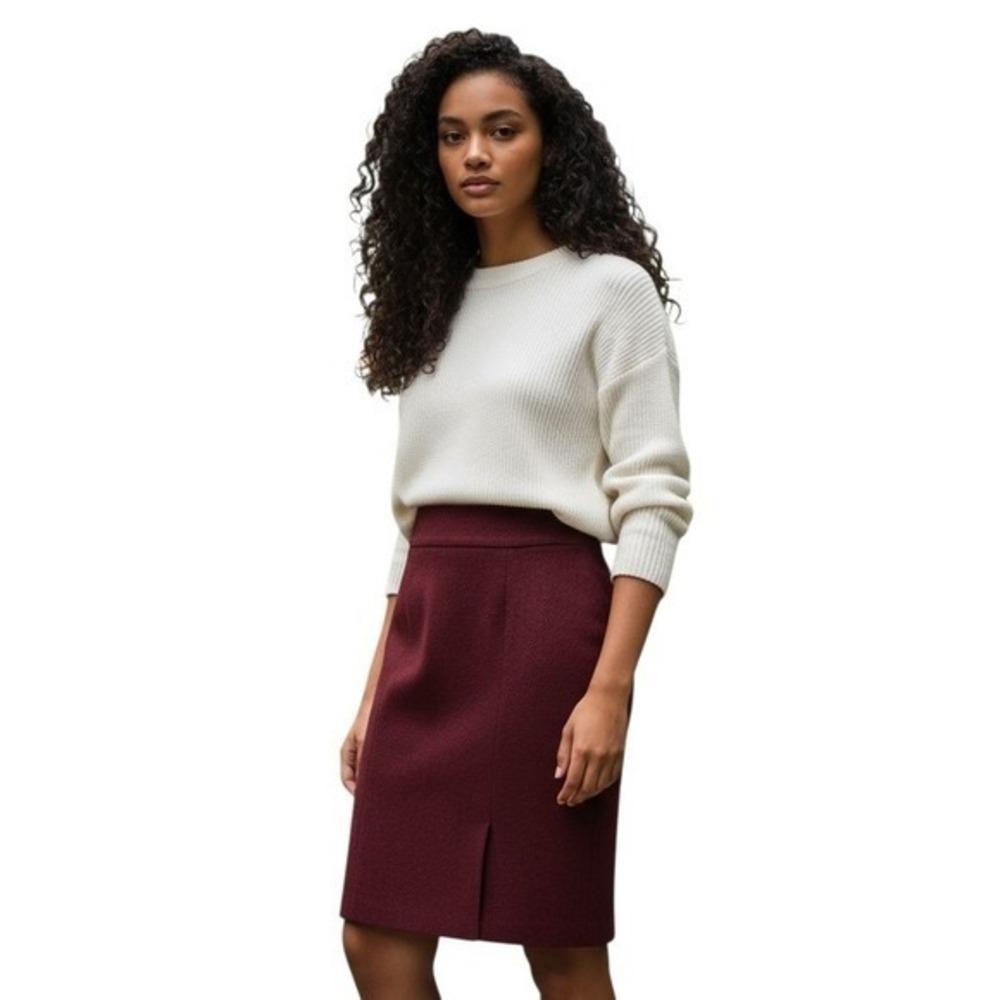 Burgundy Wool Blend Pencil Skirt‎ Business Career Work Office Knee Length 2